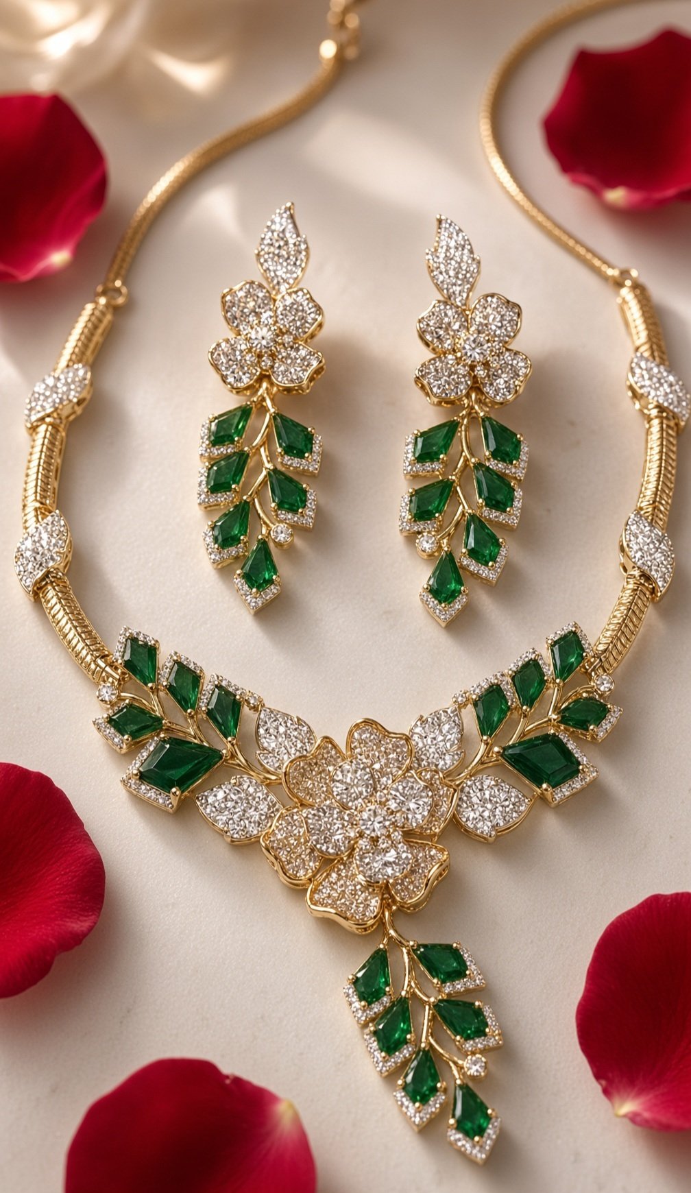 Elysian Verdant Garden Pavè Leaf And Diamond-Style Choker Set-Gold Finish