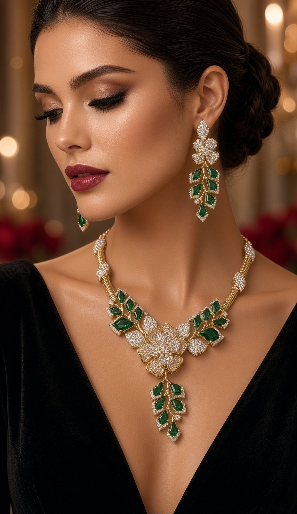 Elysian Verdant Garden Pavè Leaf And Diamond-Style Choker Set-Gold Finish - Image 2