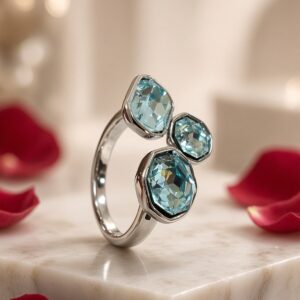 Lumina Blue Azure Asymmetric Multi-Stone Adjustable Ring-Platinum Finish