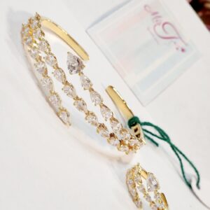 Subtle Pearcut Solitaire Gold Finish Bracelet with Ring Combo