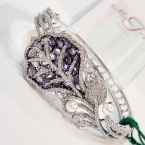 Lavender Leaf Rose Quartz Platinum Finish Bracelet Side Openable