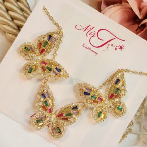 Twinkle Winged Beauty Multi Pendant Necklace With Earrings