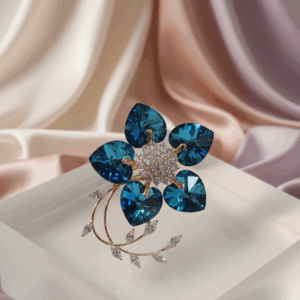 Royal Azure Flower CZ Brooch