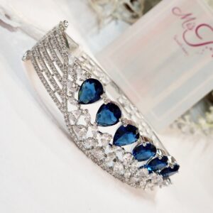 Charming Cuff Sapphire Blue Bracelet- Platinum Finish