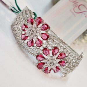 Flower Frenzy Wine Red Bracelet- Platinum Finish