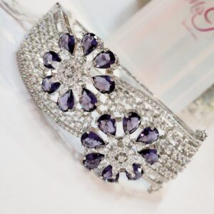 Flower Frenzy Amethyst Bracelet- Platinum Finish