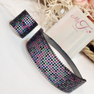 Glamorous Multi Crystal Wide Cuff Bracelet for Women – Luxury Statement Jewelry(ring size 7)