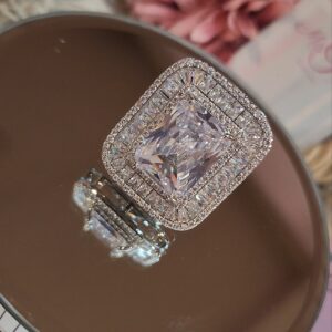 Radiant Cut Solitaire Look Platinum Finish Ring