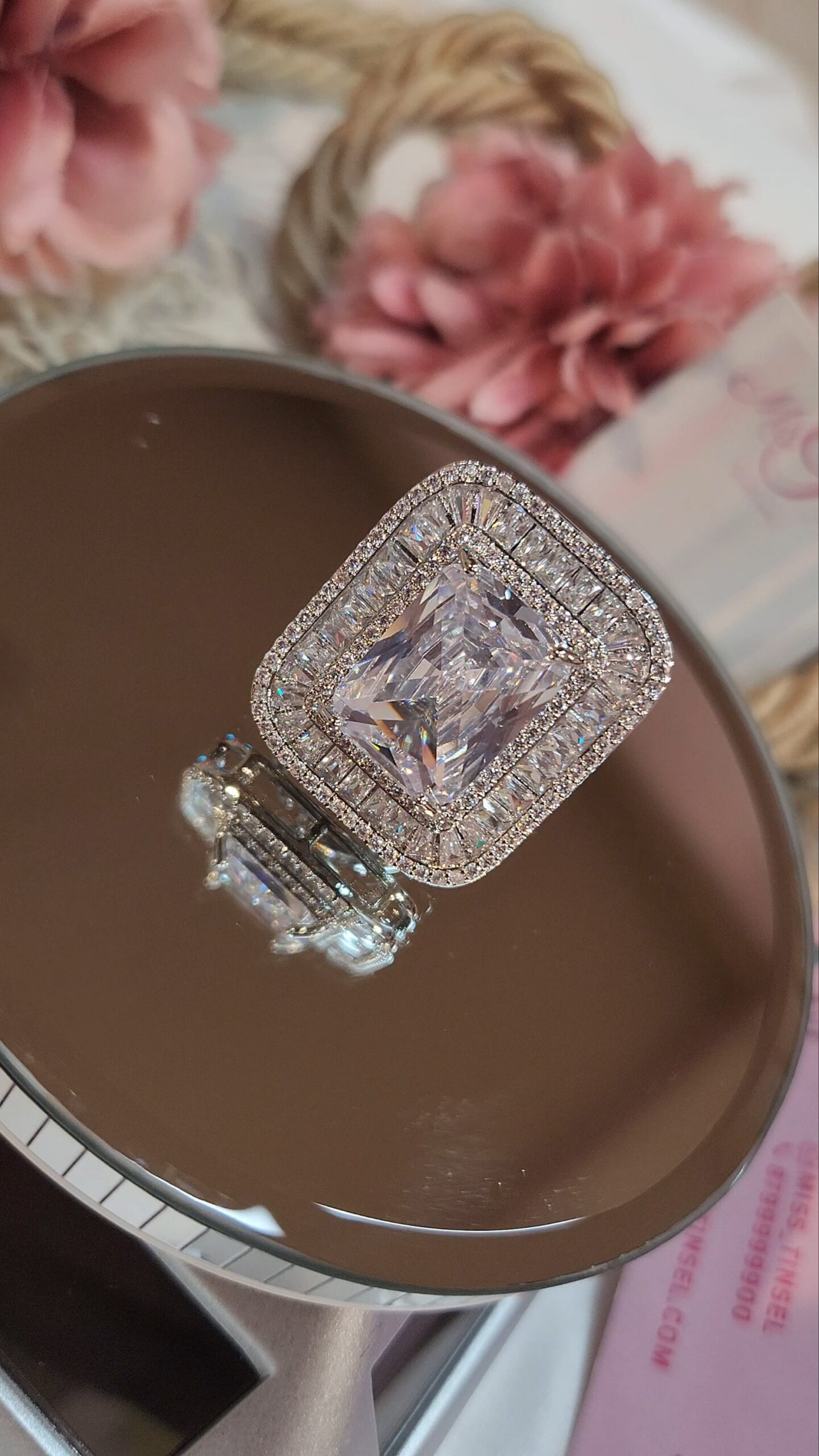 Radiant Cut Solitaire Look Platinum Finish Ring