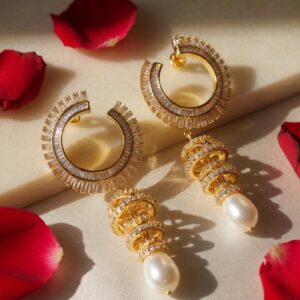 Abstract Shine Layered Jhumli Pearl Earrings