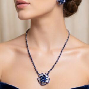 Midnight Blue Floral Statement Pendant Set
