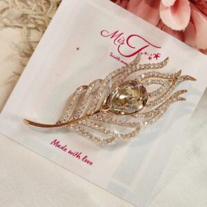 Premium Feather Gilded Brass Brooch