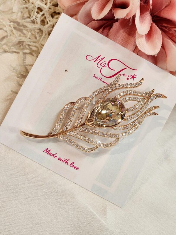 Premium Feather Gilded Brass Brooch