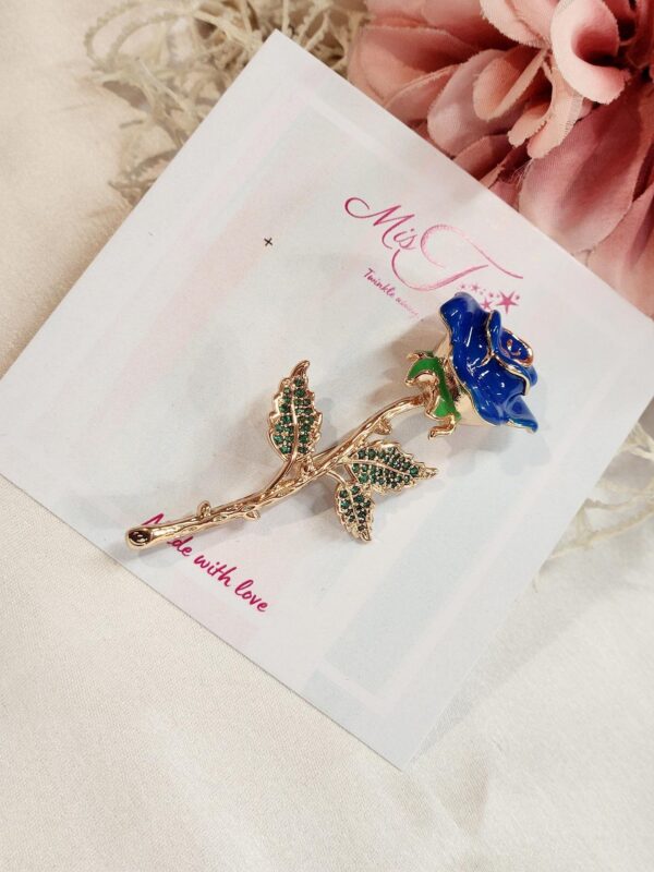 Blue Stem Rose Brooch