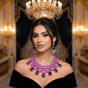 Runway Style Cz Ruby Emerald Choker Necklace