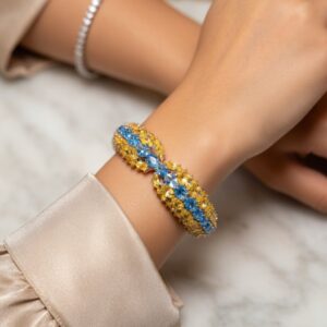 Topaz Yellow-Aqua Blue Sparkling Front Openable Cuff Bracelet