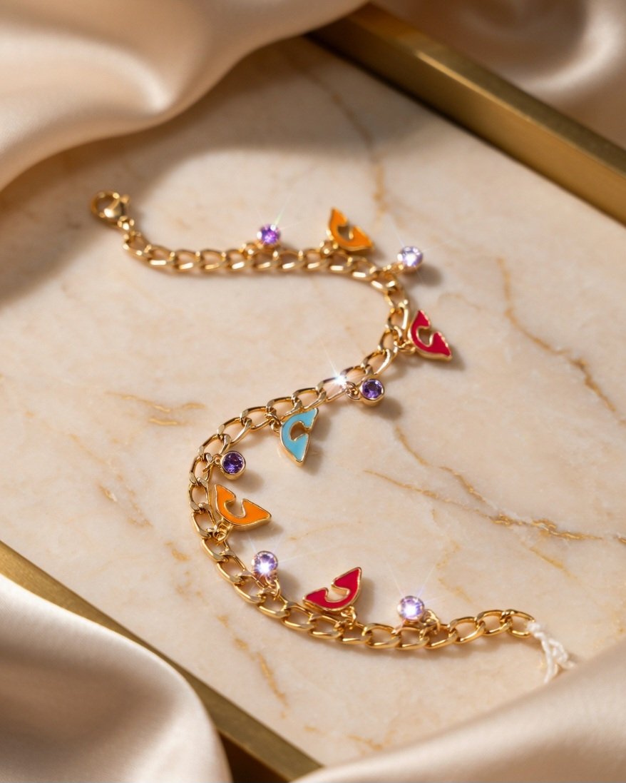 Luxe Gold Crystal charms Wave Tennis Bracelet for Women – Elegant Designer - Image 2