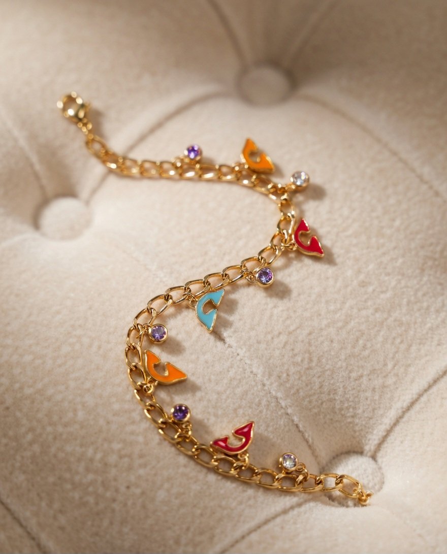 Luxe Gold Crystal charms Wave Tennis Bracelet for Women – Elegant Designer