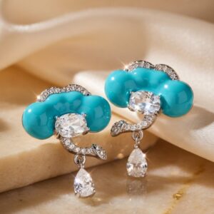 Aqua Bubble Bliss Platinum Finish Earrings