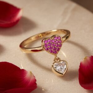 Charming Ruby Heart Minimal Ring  (size.7)