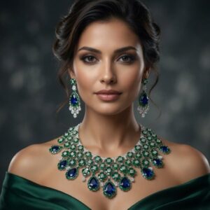 Runway Style Cz Emerald Blue Choker Necklace