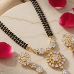 Noir Bead Diamond Look Mangalsutras-Gold Finish