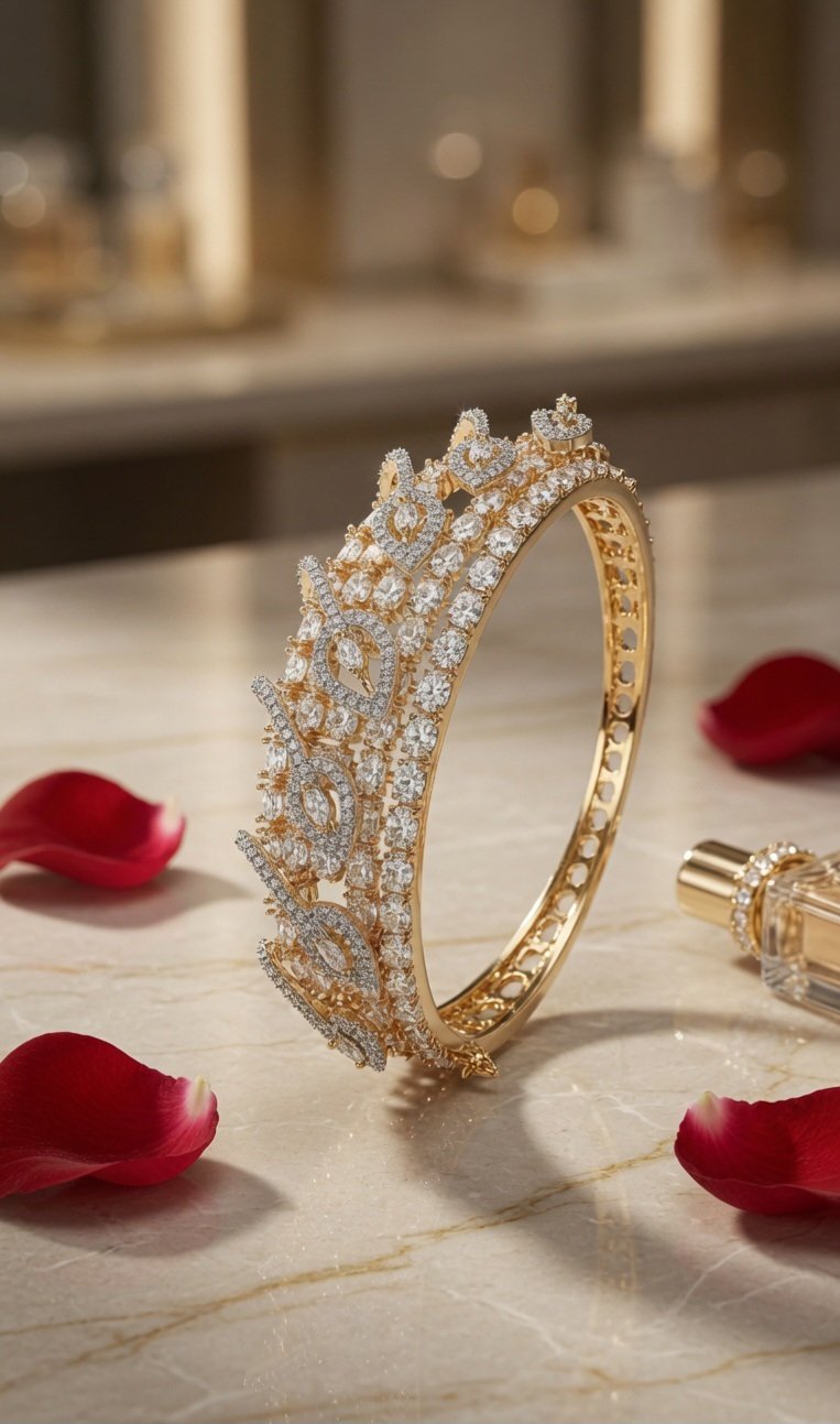 Styleon White Stone-Golden Finish Bracelet - Image 2