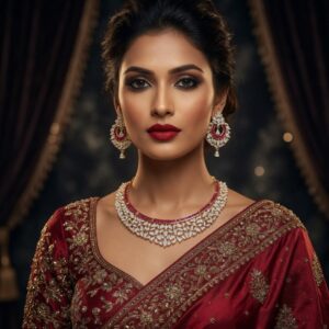 Hand-set Marquise Statement Necklace With Ruby Tones Bridal Choker Set-Gold Finish