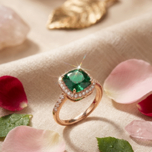 The Emerald Cushion-Cut Green Gemstone Halo Ring-Gold Finish (Size 7)
