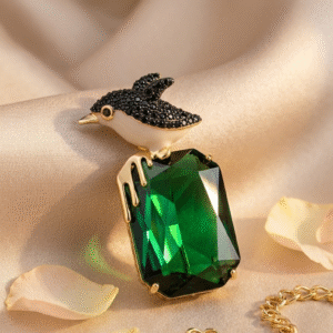 The Vivienne Emerald Penguin High Fashion Brooch-Gold Finish
