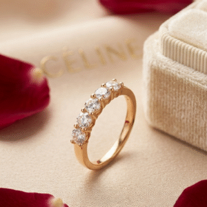 The Clara Exquisite Five-Stone Shared Prong Anniversary Ring-Gold Finish (Size.7,8)