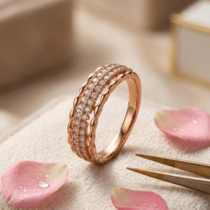 The Whisper Amour Fluid Eternity Scalloped Textured Border Ring-Gold Finish (Size.7,8,9)