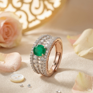The Verdant Emerald Lattice Baguette Pavè And Diamond-Style Wide Band Ring (Size 8)