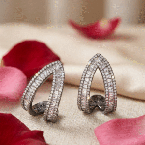 The Midnight Sparkle Baguette Twisted Hoops-Black Rhodium Finish