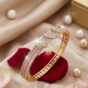 Rosè Empress Luxury Channel-Set Pink Tourmaline And Pavè Diamond-Style Kada Bracelet-Gold Finish