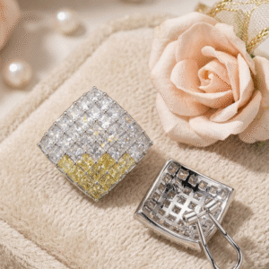 Kira Mosaic Seoul Canary Minimal Studs-Platinum Finish