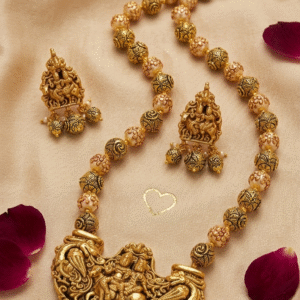 Rudra Devi Temple Bridal Antique Beads With Matte Gold Pendant Set-Gold Finish