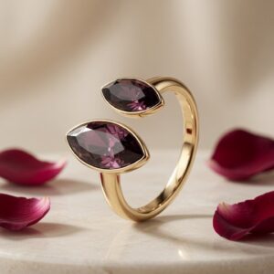 Lyra Open Purple Marquise Bypass Adjustable Ring-Gold Finish
