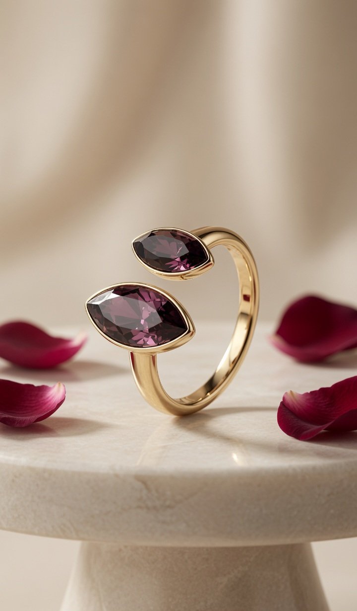Lyra Open Purple Marquise Bypass Adjustable Ring-Gold Finish