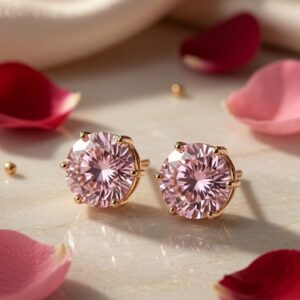 The Blossom Reverie Round Brilliant Pink Studs-Gold Finish
