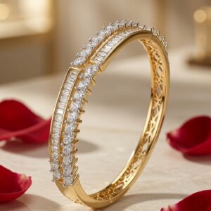 The Lumina Dual-Row Baguette And Round Kada Bracelet-Gold Finish