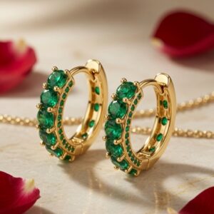 The Emerald Verdant Eternity Small Hoops-Gold Finish