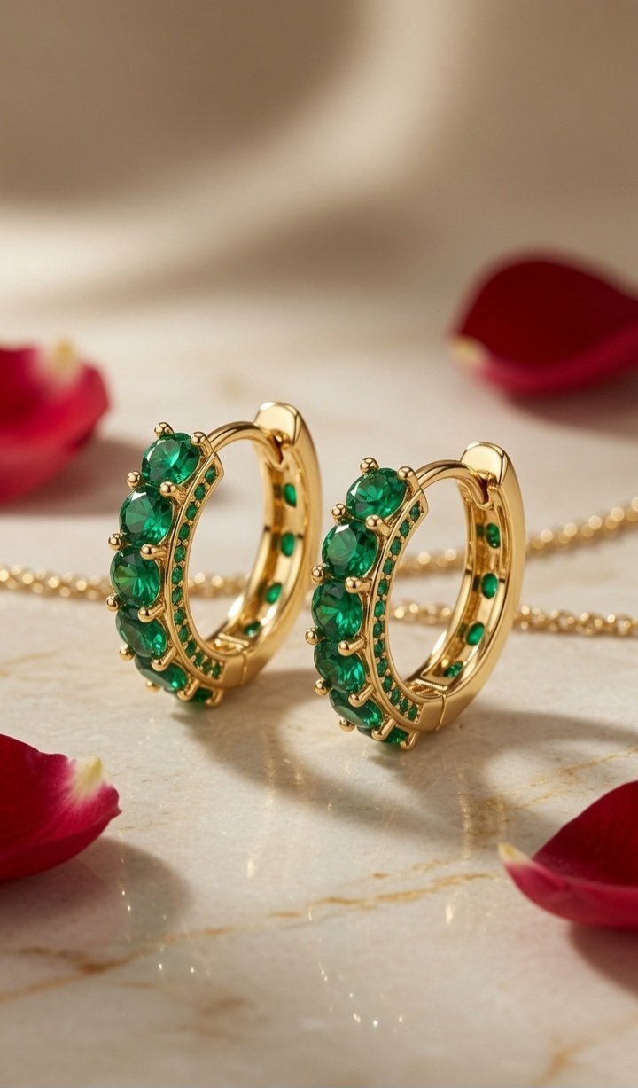 The Emerald Verdant Eternity Small Hoops-Gold Finish