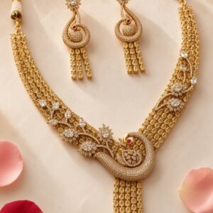 The Sovereign Amber Mayura Peacock Motif Necklace Set-Antique Finish