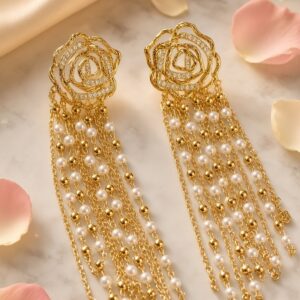 Aura Aurelia Tassel Sculpted Pearl Bead And Tassel Earrings-Gold Finish