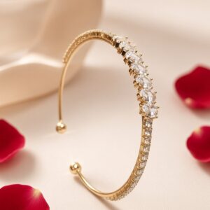 Astral Sparkle Marquise And Round Diamond-Style Open Cuff Bracelet-Gold Finish