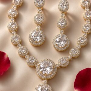 Ethereal Two-Tone Medallion Celestial Solitaire Halo Drop Necklace-Gold Finish