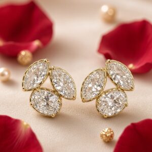 Botanical Starlight Tri Diamond-Style Earrings-Gold Finish