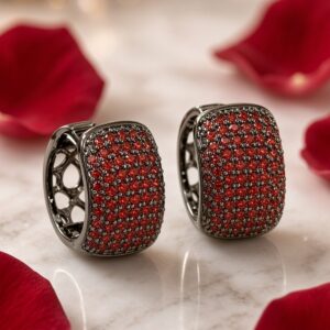 The Crimson Flame Rust Zirconia Hoops-Black Rhodium Finish