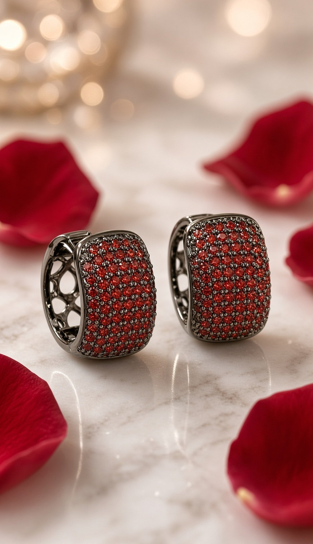 The Crimson Flame Rust Zirconia Hoops-Black Rhodium Finish